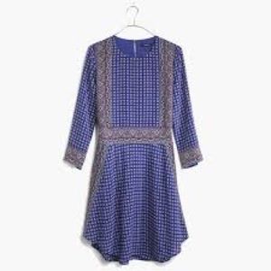 Madewell blue silk Ascot Grid dress XS